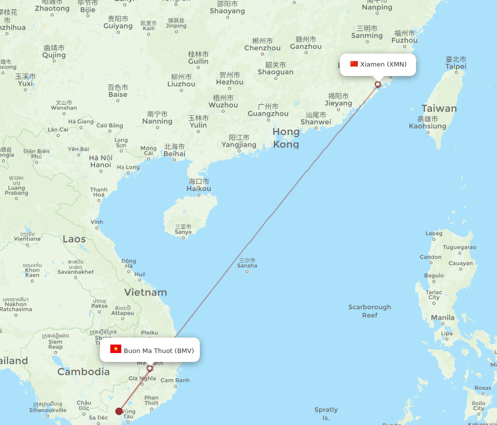 BMV-XMN flight routes