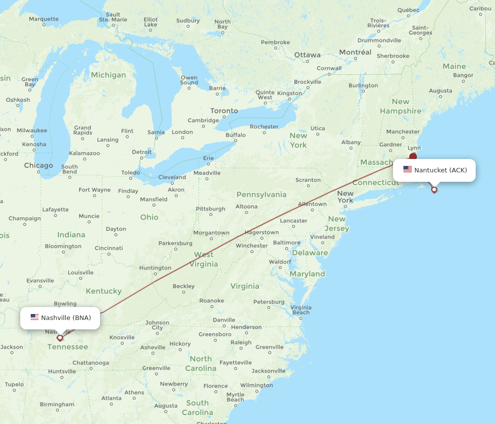 BNA-ACK flight routes