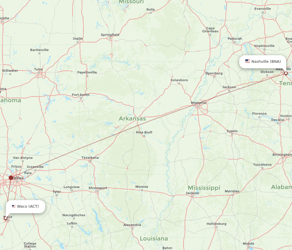BNA-ACT flight routes