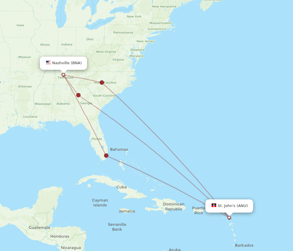 BNA-ANU flight routes