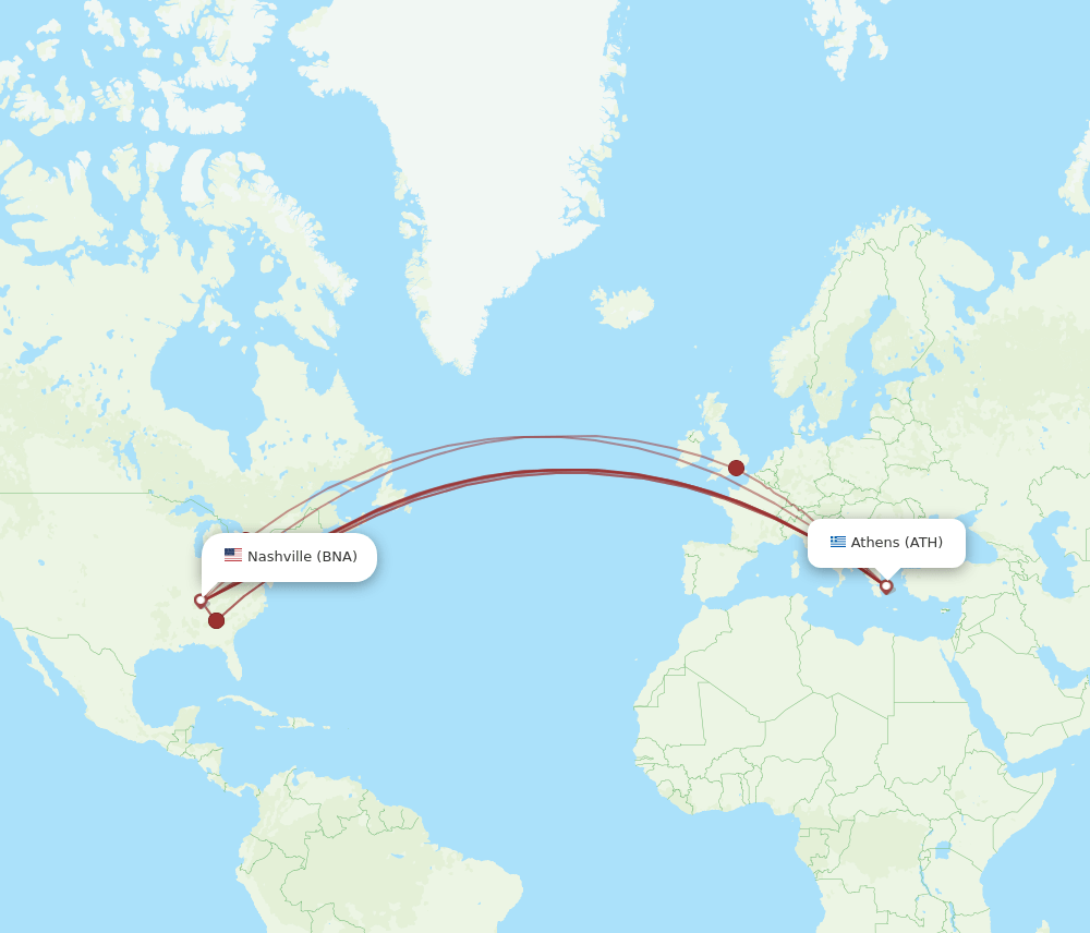 BNA-ATH flight routes