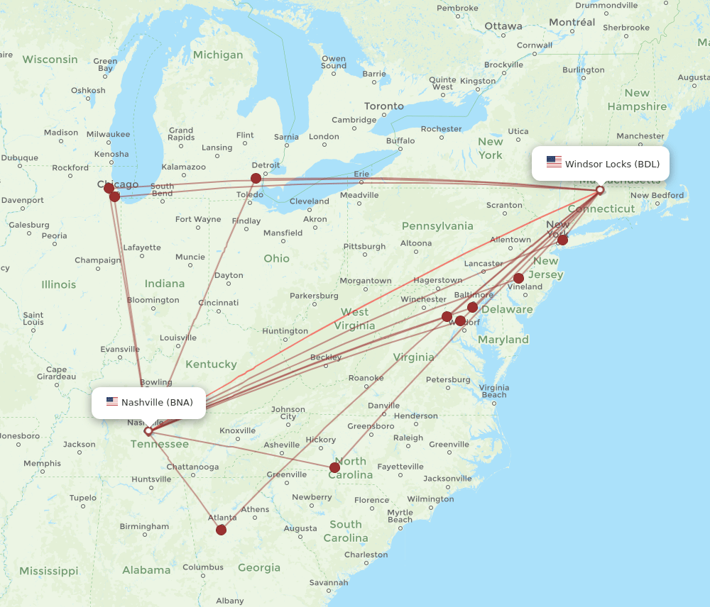 BNA-BDL flight routes