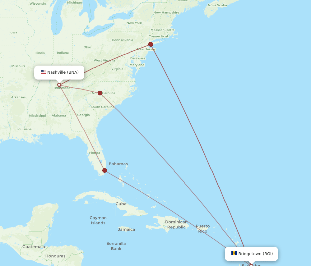 BNA-BGI flight routes