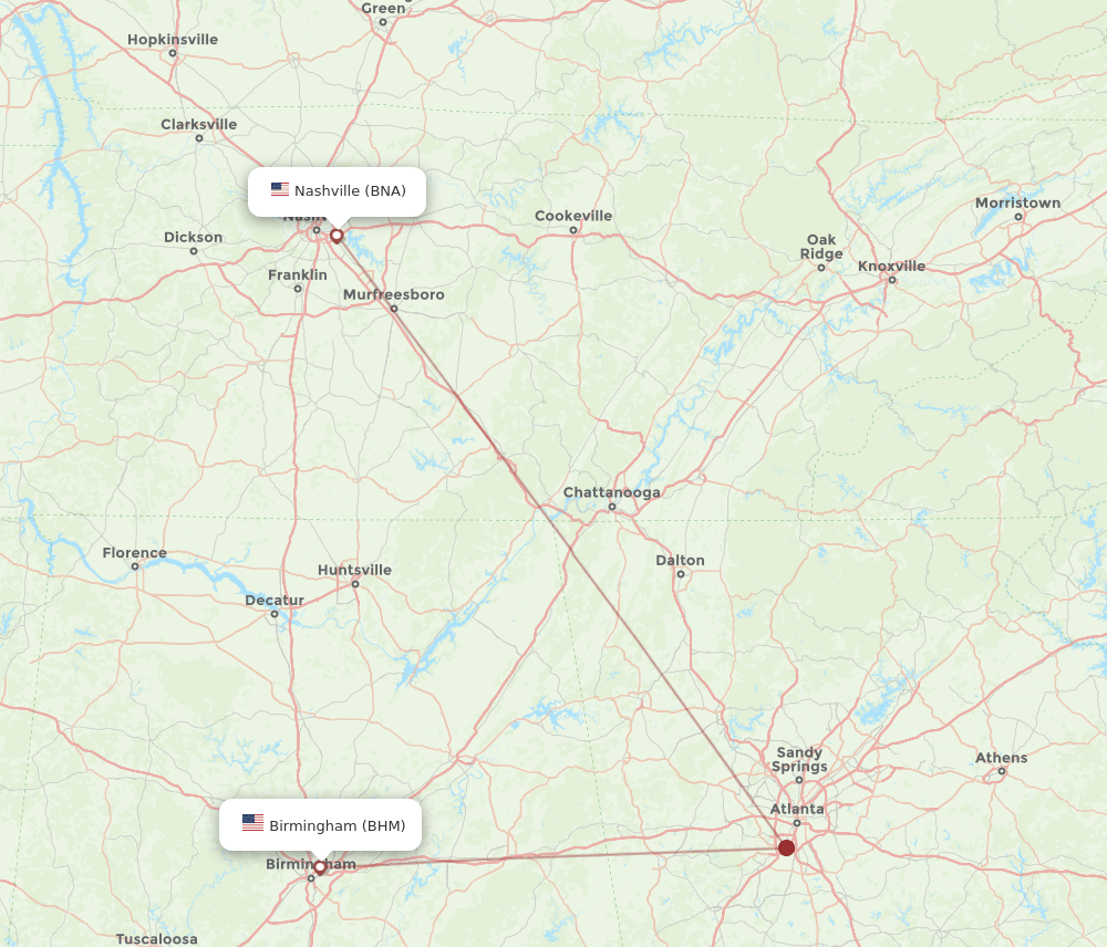 BNA-BHM flight routes
