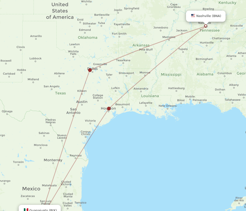 BNA-BJX flight routes