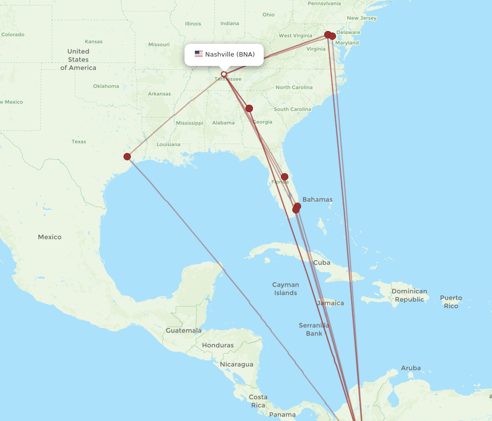 BNA-BOG flight routes