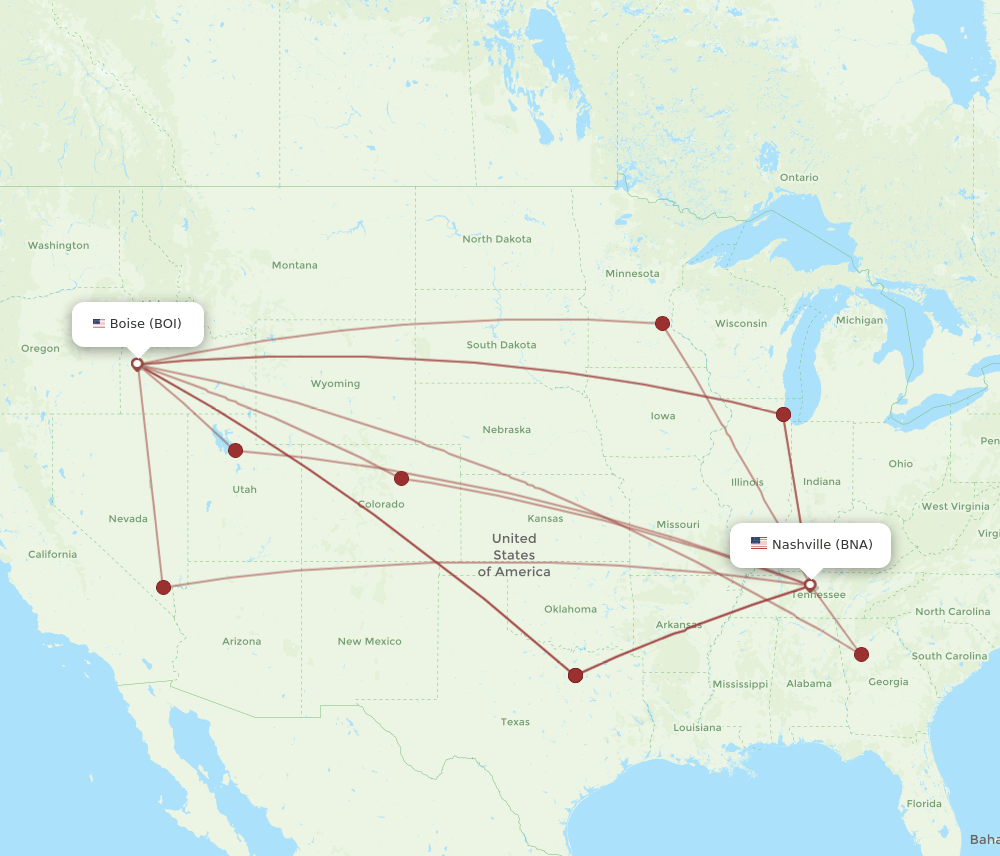 BNA-BOI flight routes
