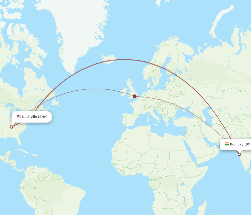 BNA-BOM flight routes