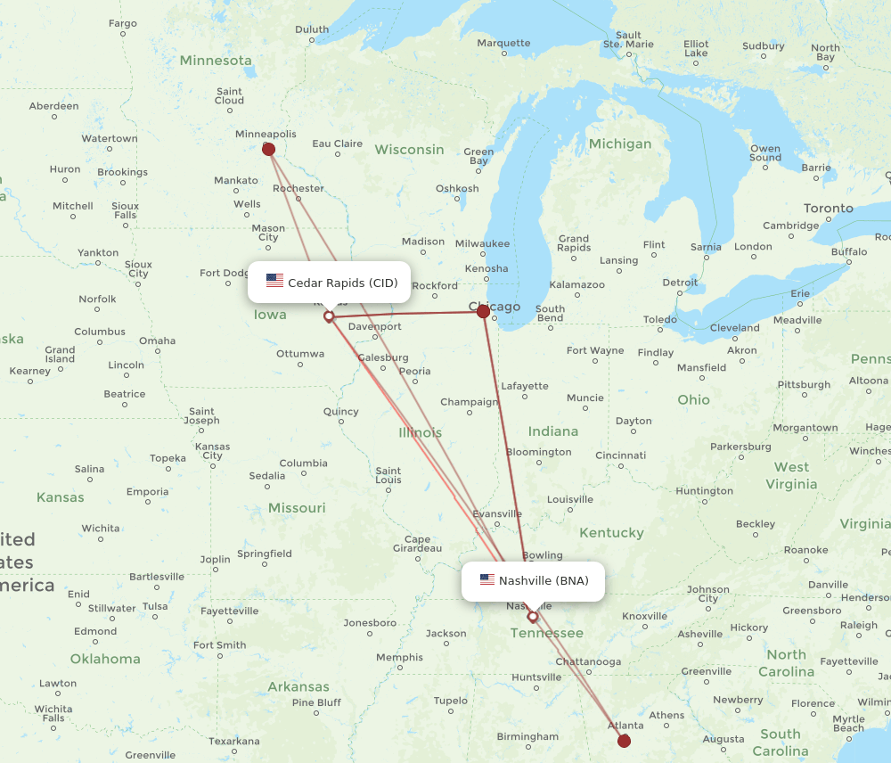 BNA-CID flight routes
