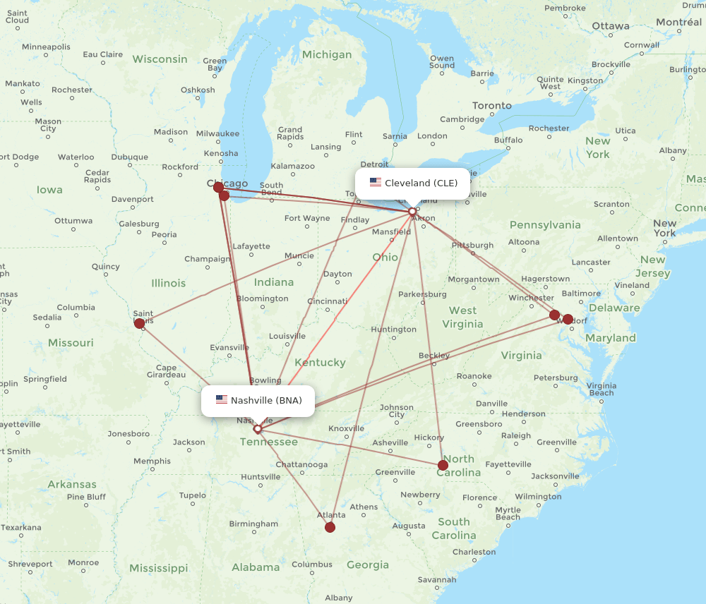 BNA-CLE flight routes