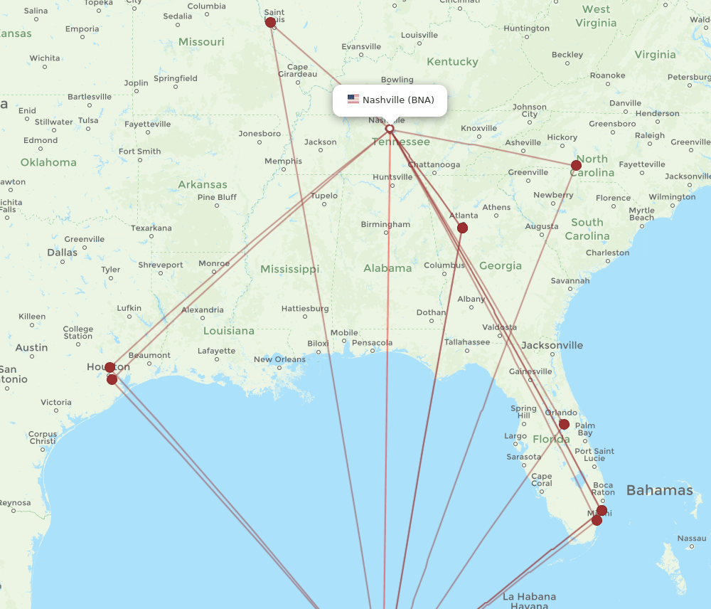BNA-CUN flight routes