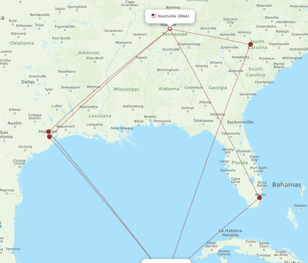 BNA-CZM flight routes