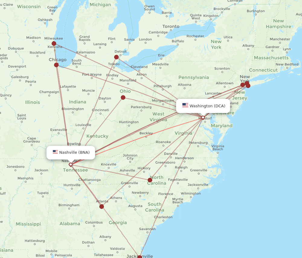 BNA-DCA flight routes