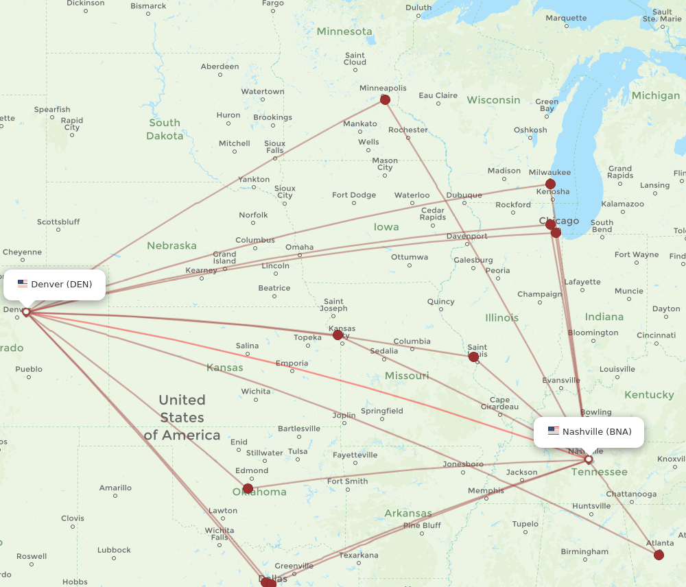 BNA-DEN flight routes