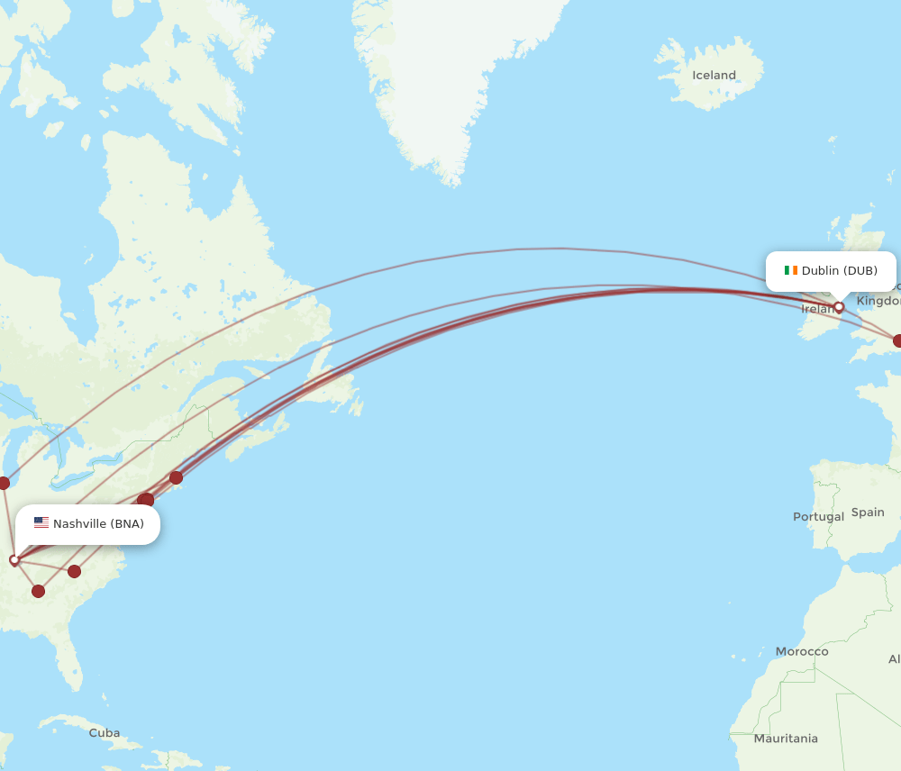 BNA-DUB flight routes