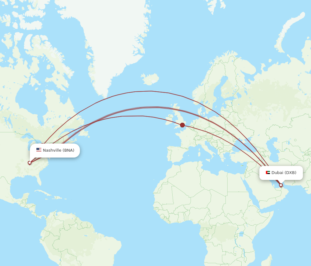 BNA-DXB flight routes