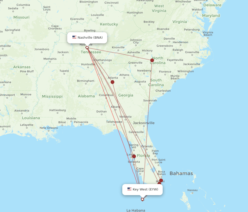 BNA-EYW flight routes
