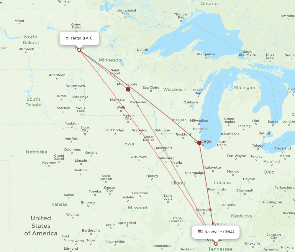 BNA-FAR flight routes