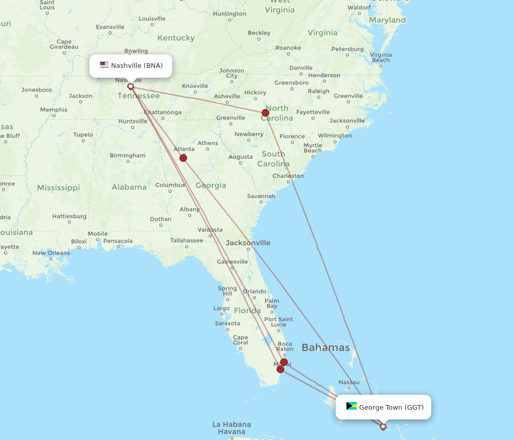 BNA-GGT flight routes