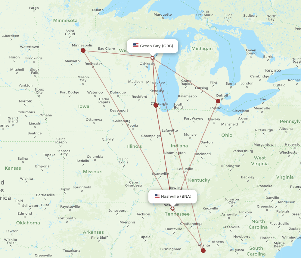 BNA-GRB flight routes
