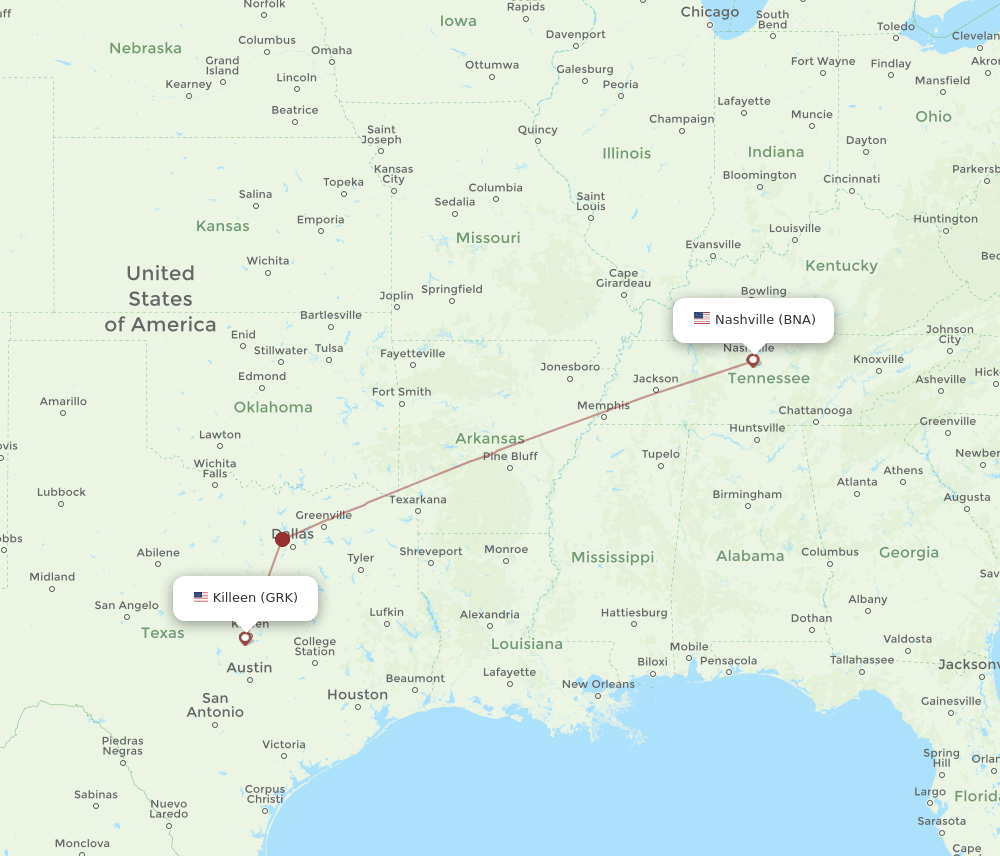 BNA-GRK flight routes