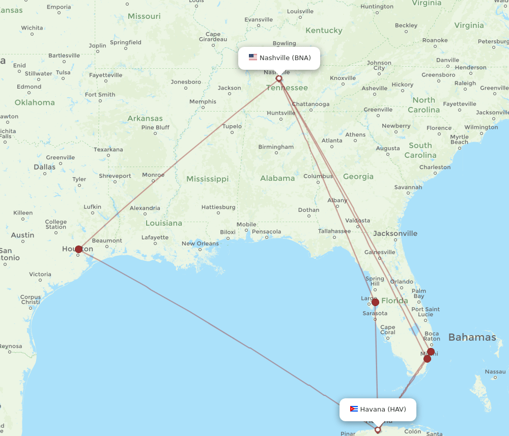 BNA-HAV flight routes