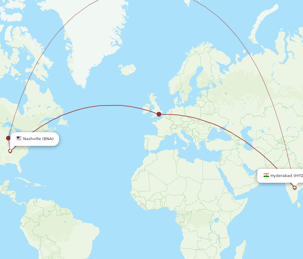 BNA-HYD flight routes