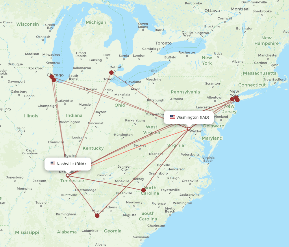 BNA-IAD flight routes