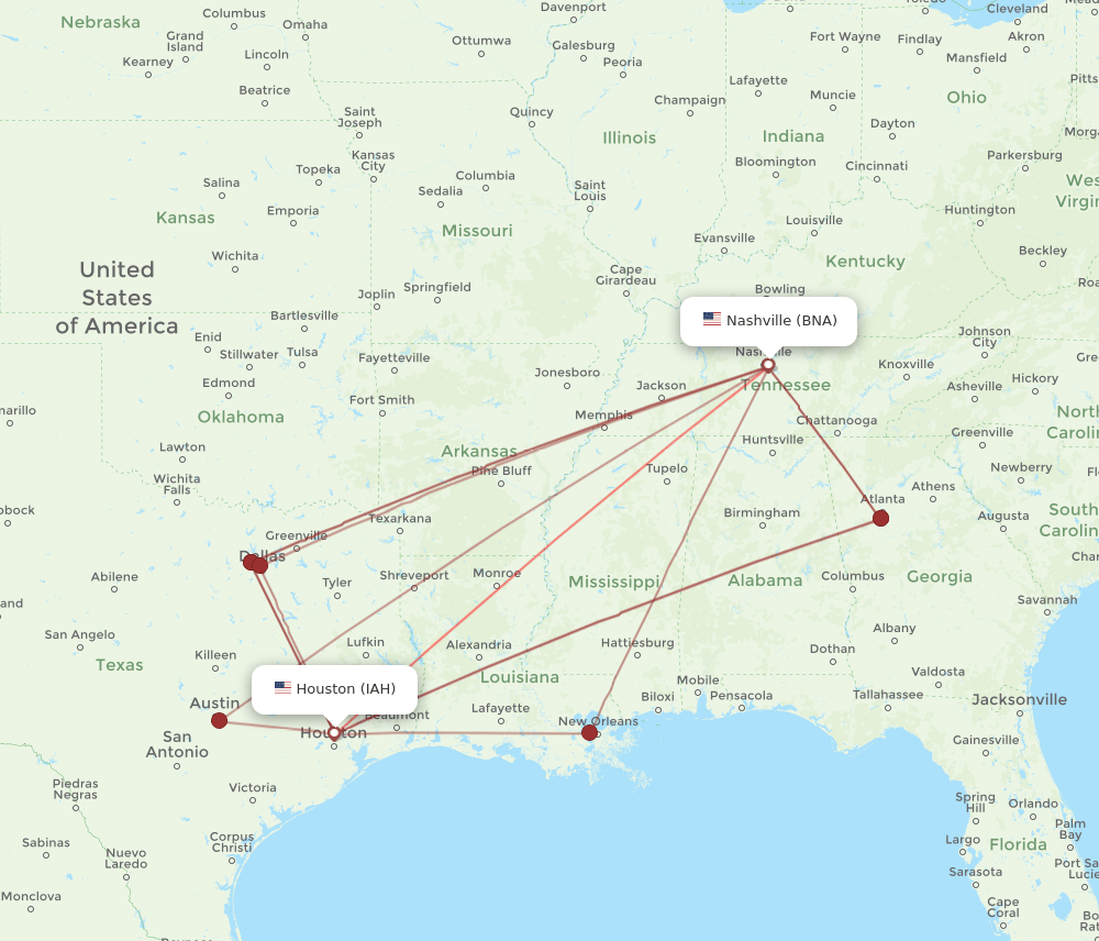 BNA-IAH flight routes