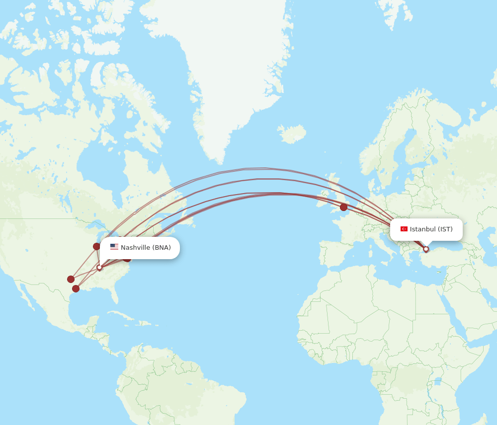 BNA-IST flight routes
