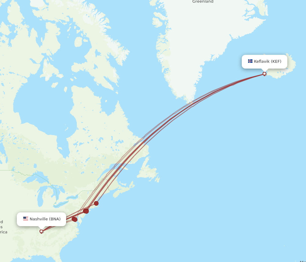 BNA-KEF flight routes