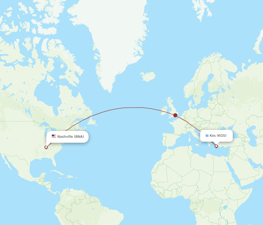 BNA-KGS flight routes