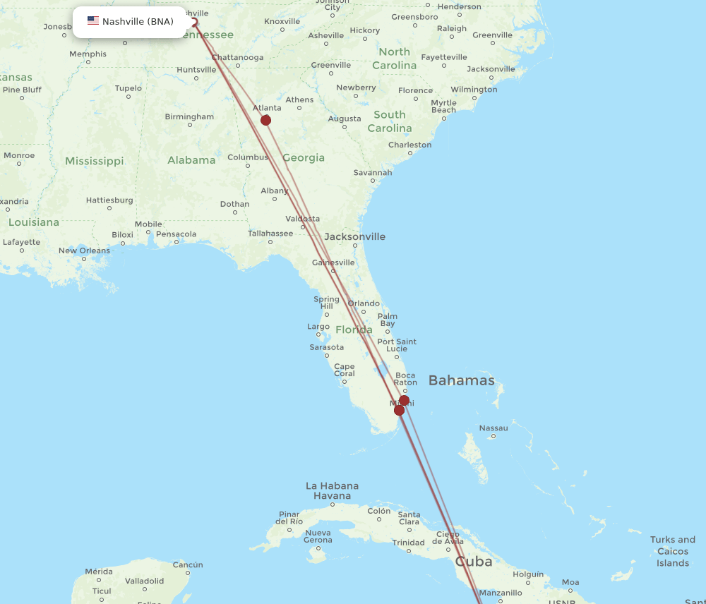 BNA-KIN flight routes