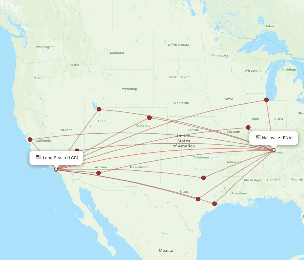 BNA-LGB flight routes