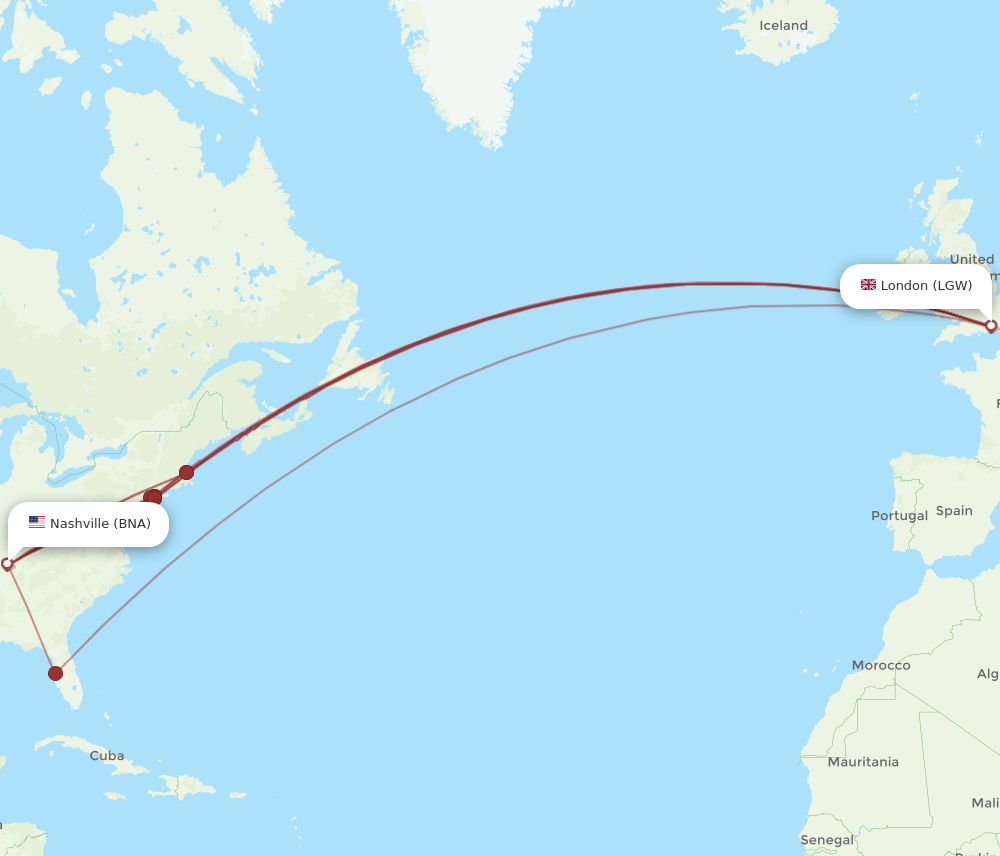 BNA-LGW flight routes