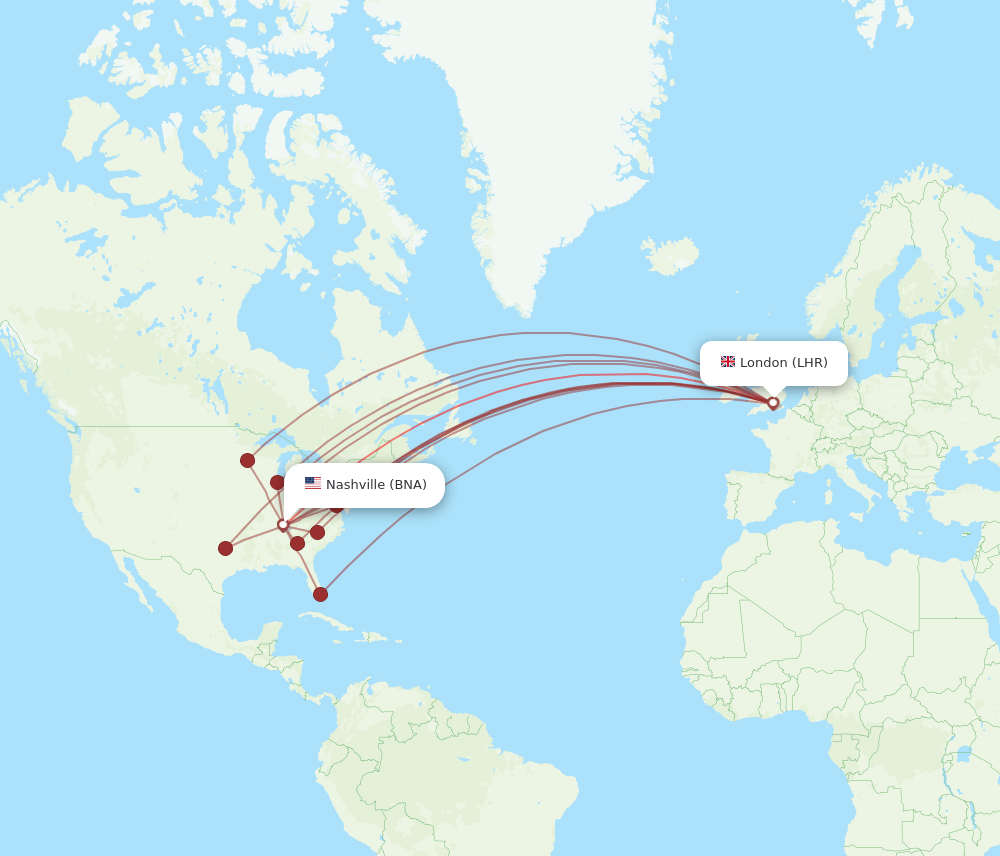 BNA-LHR flight routes
