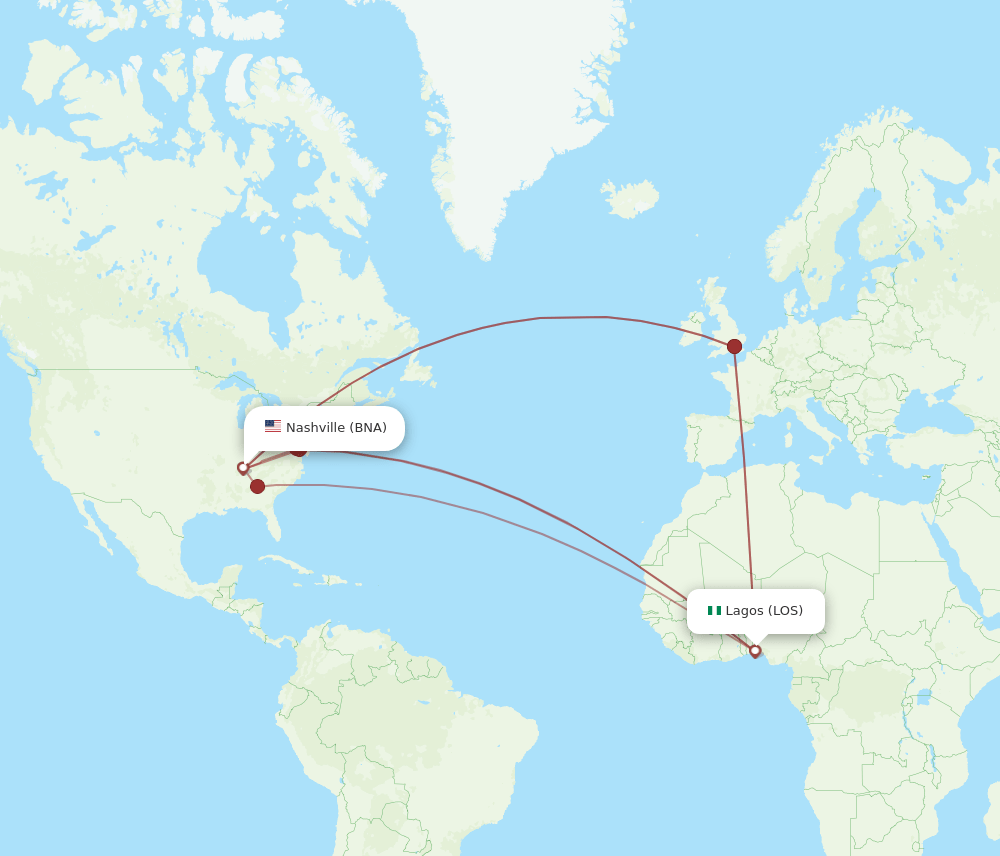 BNA-LOS flight routes
