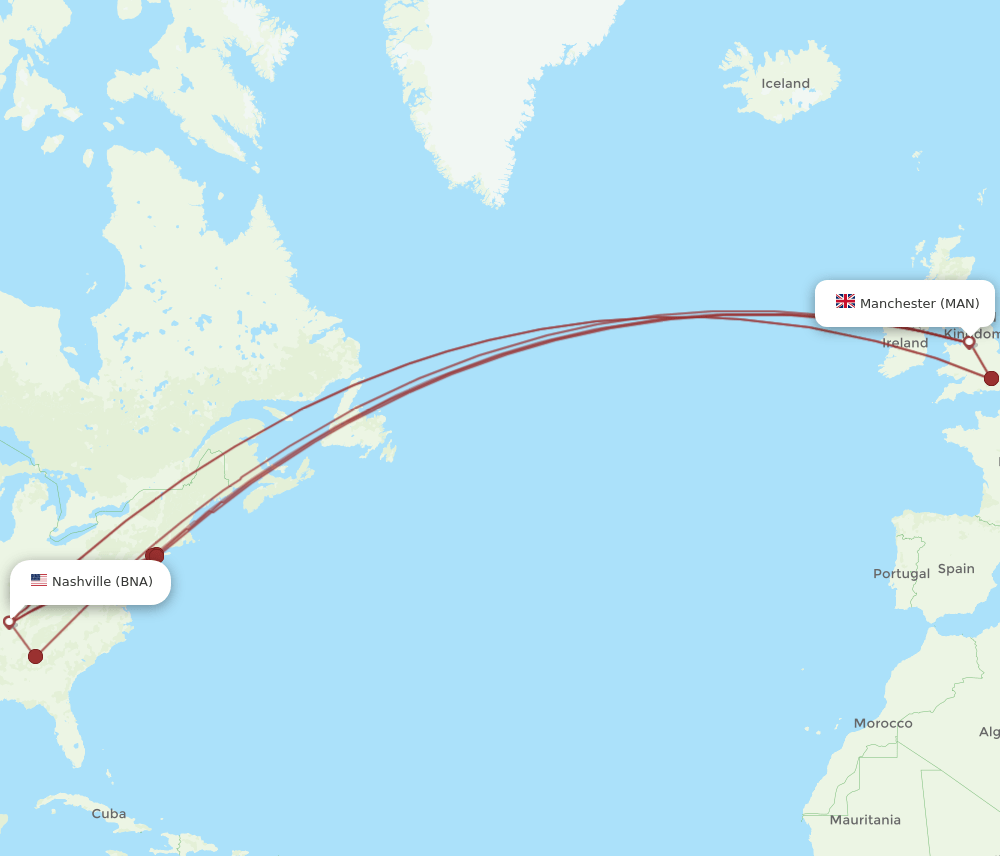 BNA-MAN flight routes