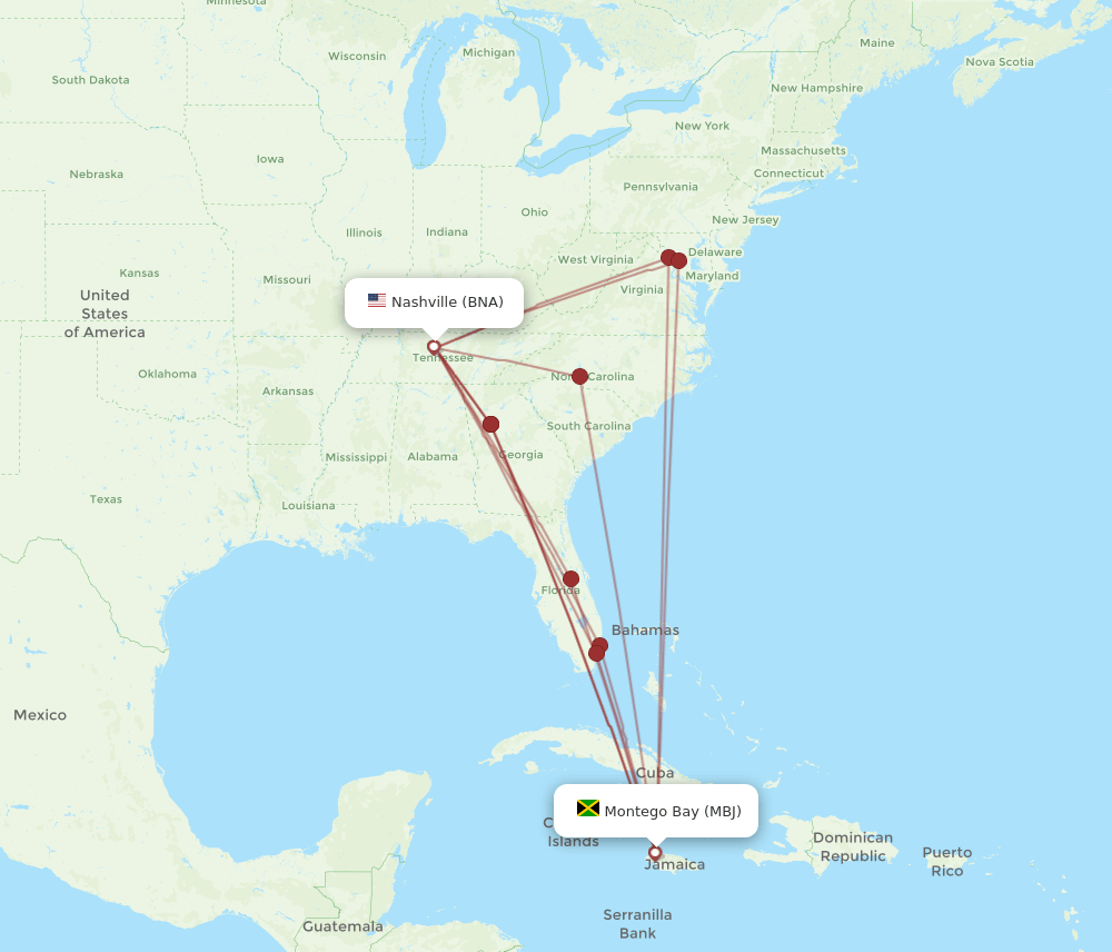 BNA-MBJ flight routes
