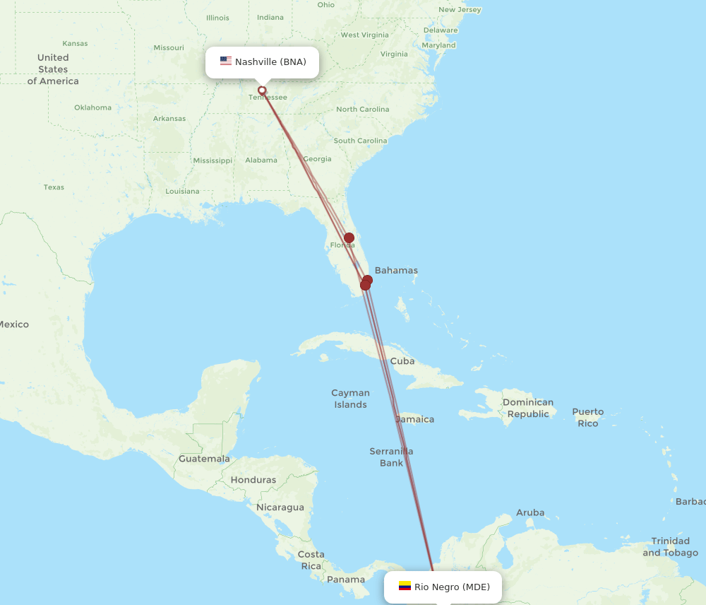 BNA-MDE flight routes