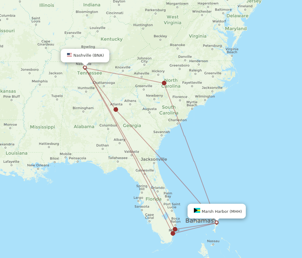 BNA-MHH flight routes
