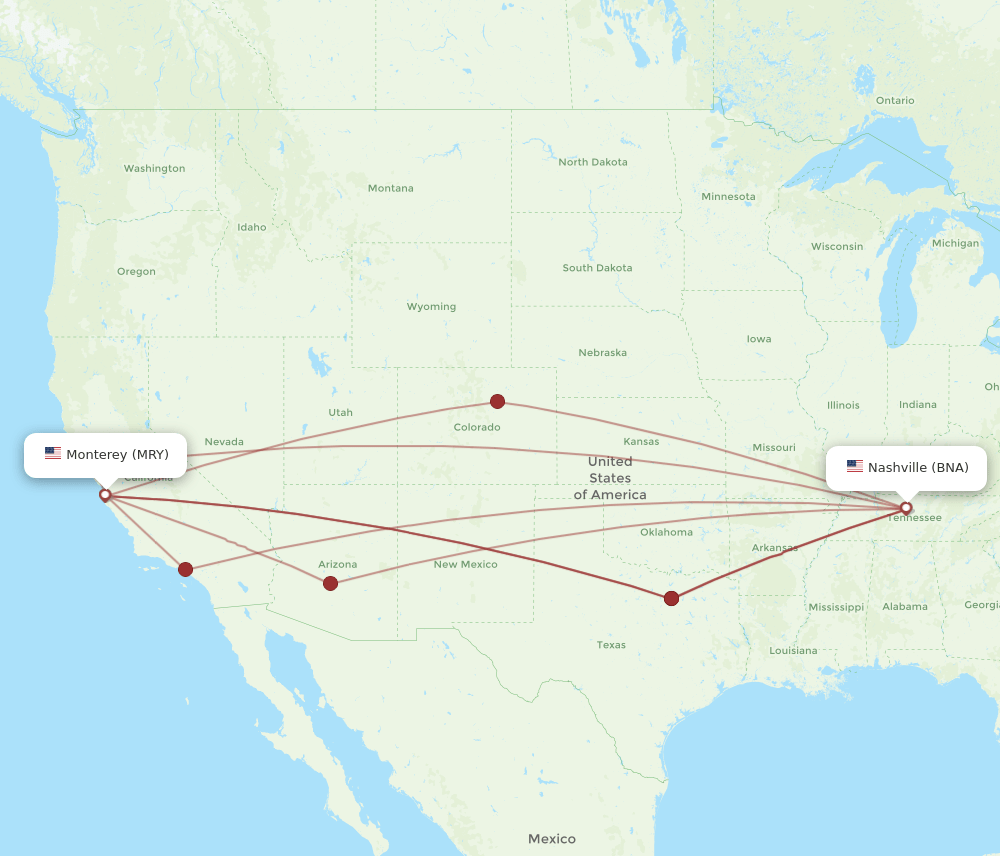 BNA-MRY flight routes