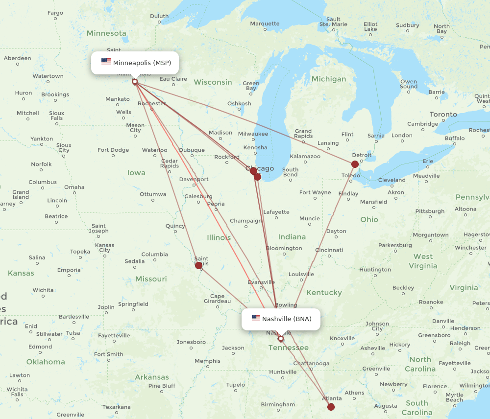 BNA-MSP flight routes
