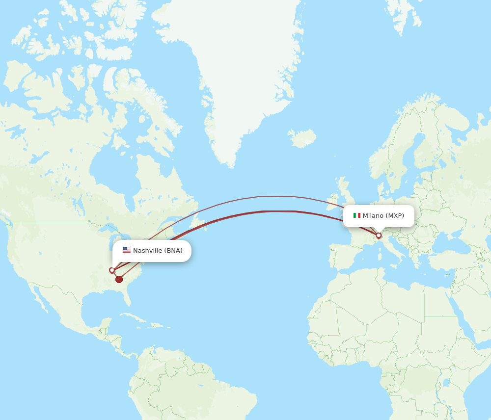 BNA to MXP flights and routes map