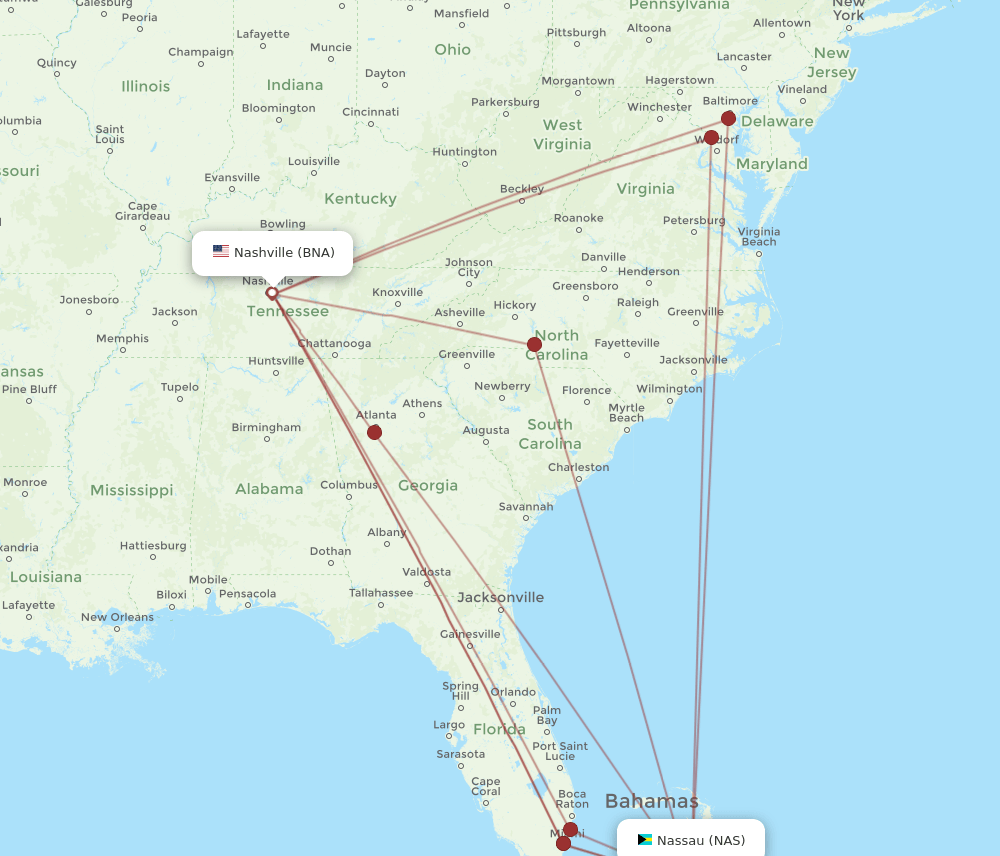 BNA-NAS flight routes