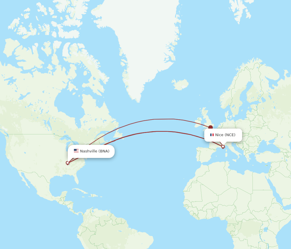 BNA-NCE flight routes