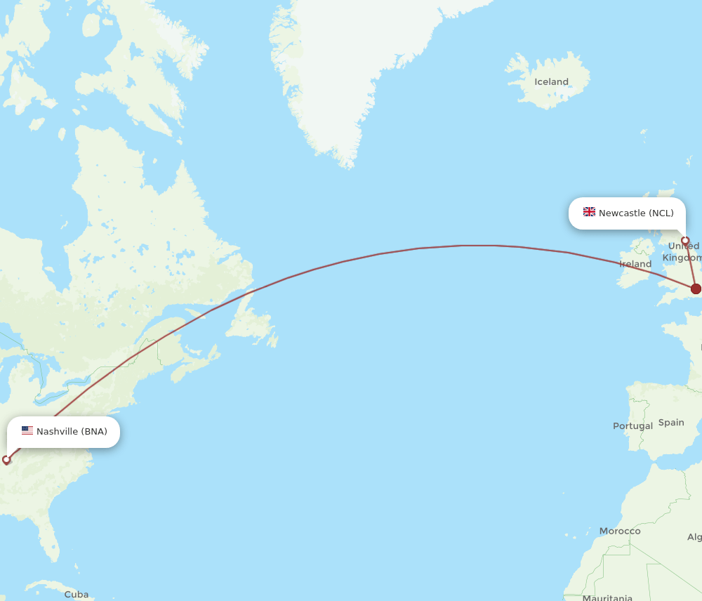 BNA-NCL flight routes