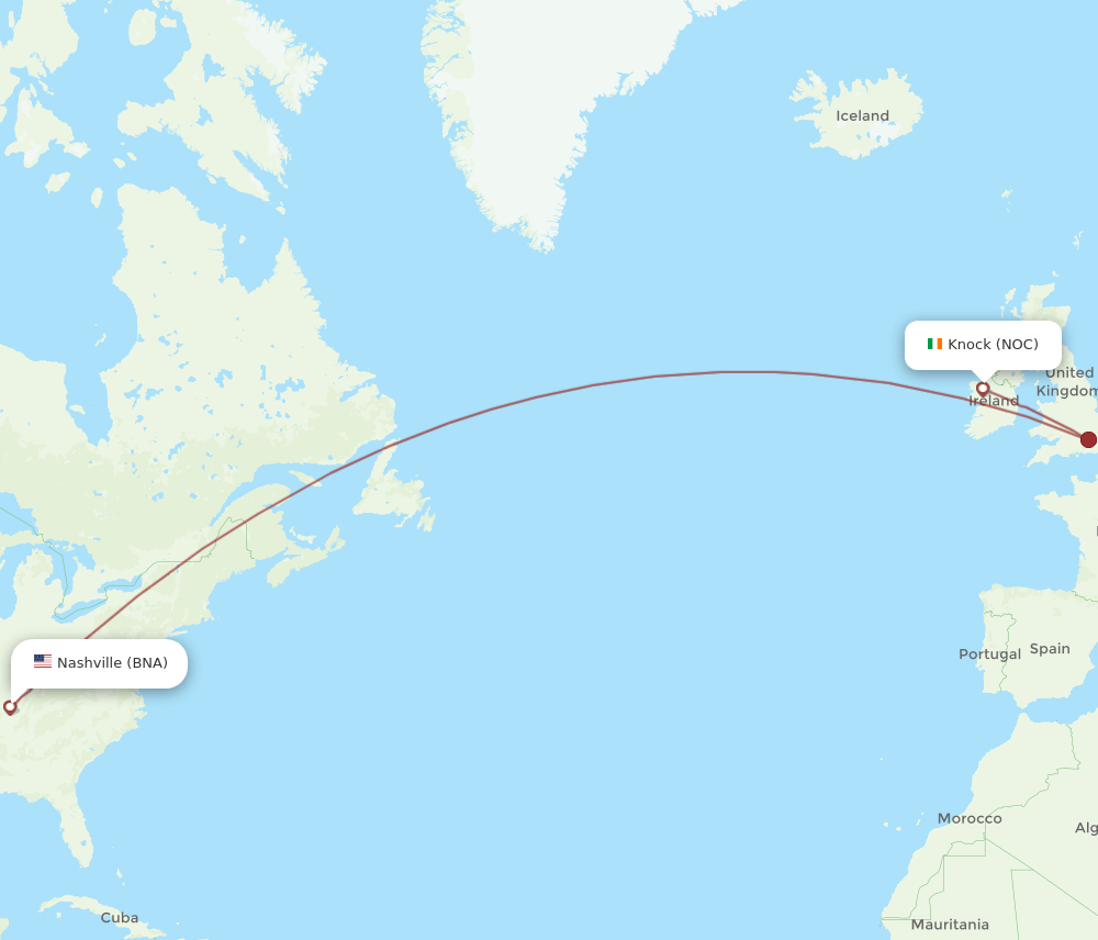 BNA-NOC flight routes