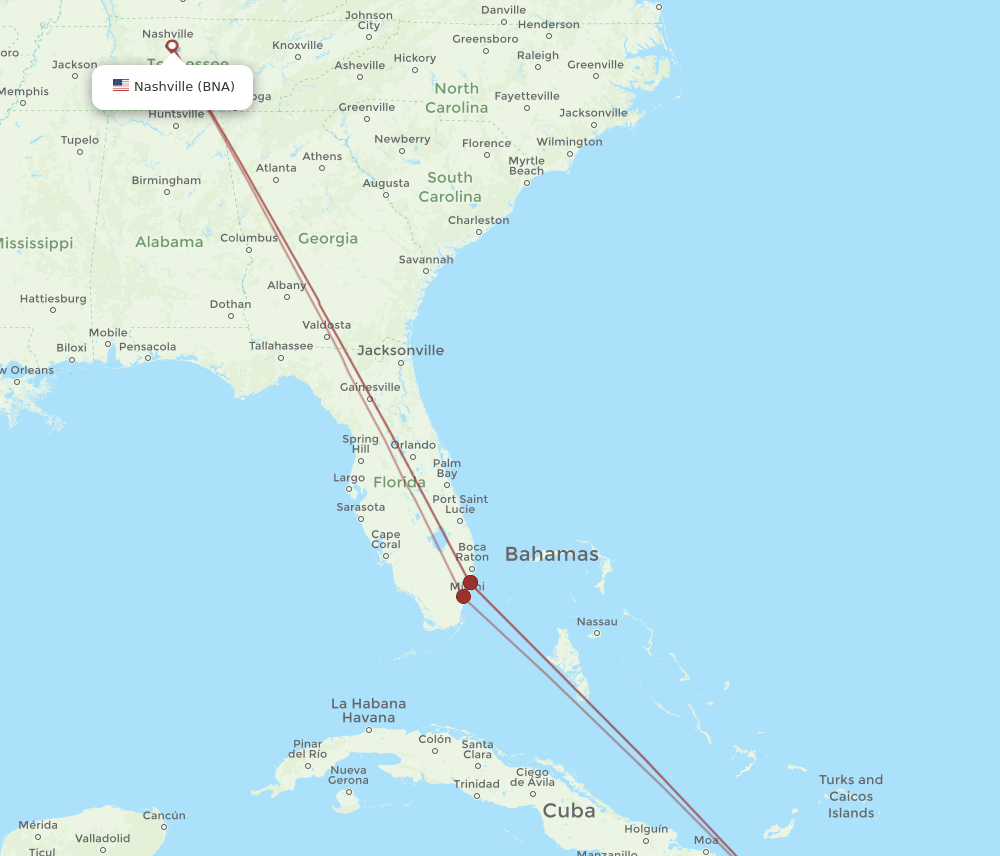 Nashville - Port-au-Prince route map and flight paths