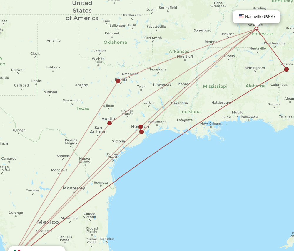 BNA to PVR flights and routes map